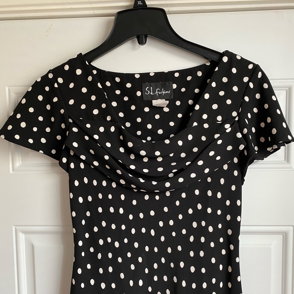 Vintage SL Fashions polka dot cowl neck dress